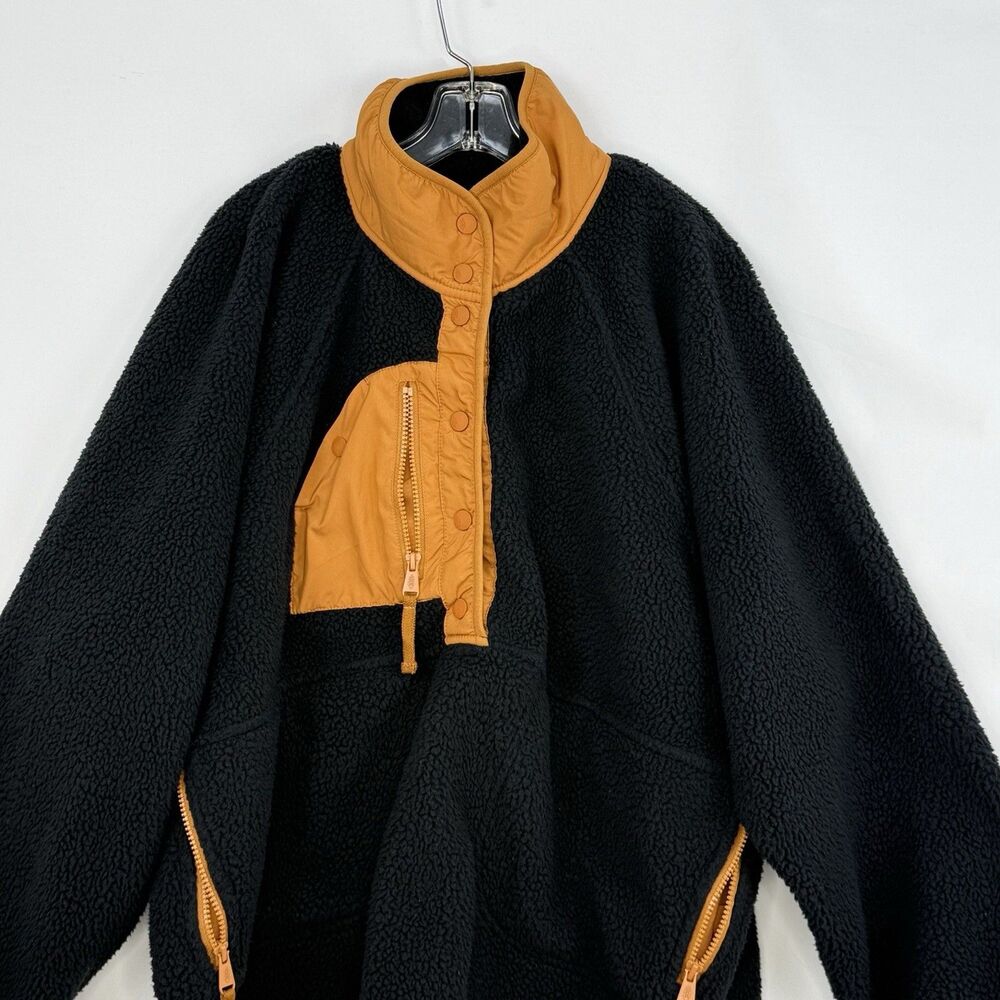 Free People Hit The Slopes Colorblock Pullover Fleece Womens XL Black & Tan - Picture 11 of 16